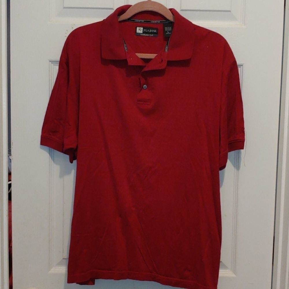 Jos A Banks leadbetter golf red polo Sz L EUC